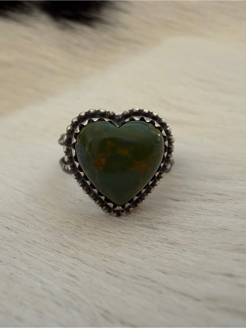 ❤️ Kingman Green Turquoise Heart Sterling Silver Navajo Style Western Ring SZ 7 - Picture 13 of 17